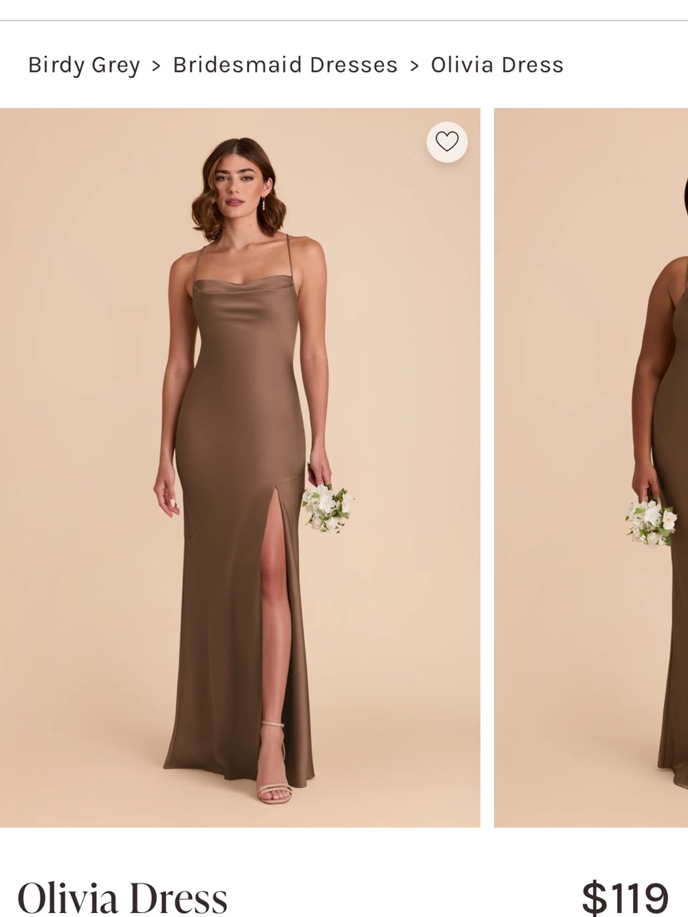 Birdy Grey Olivia Slip Dress in Brown with Thigh Slit